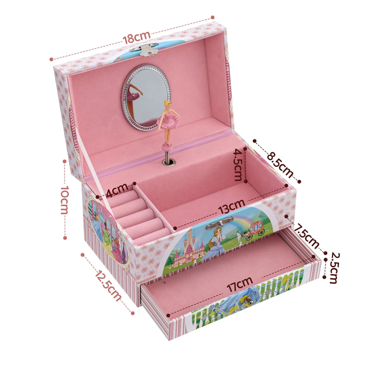 Keezi Kids Jewellery Box Organiser for Girls Kids Music Box with Drawer - Image 3