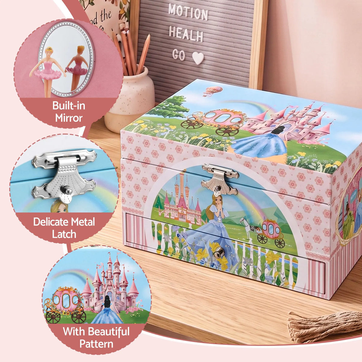 Keezi Kids Jewellery Box Organiser for Girls Kids Music Box with Drawer - Image 8