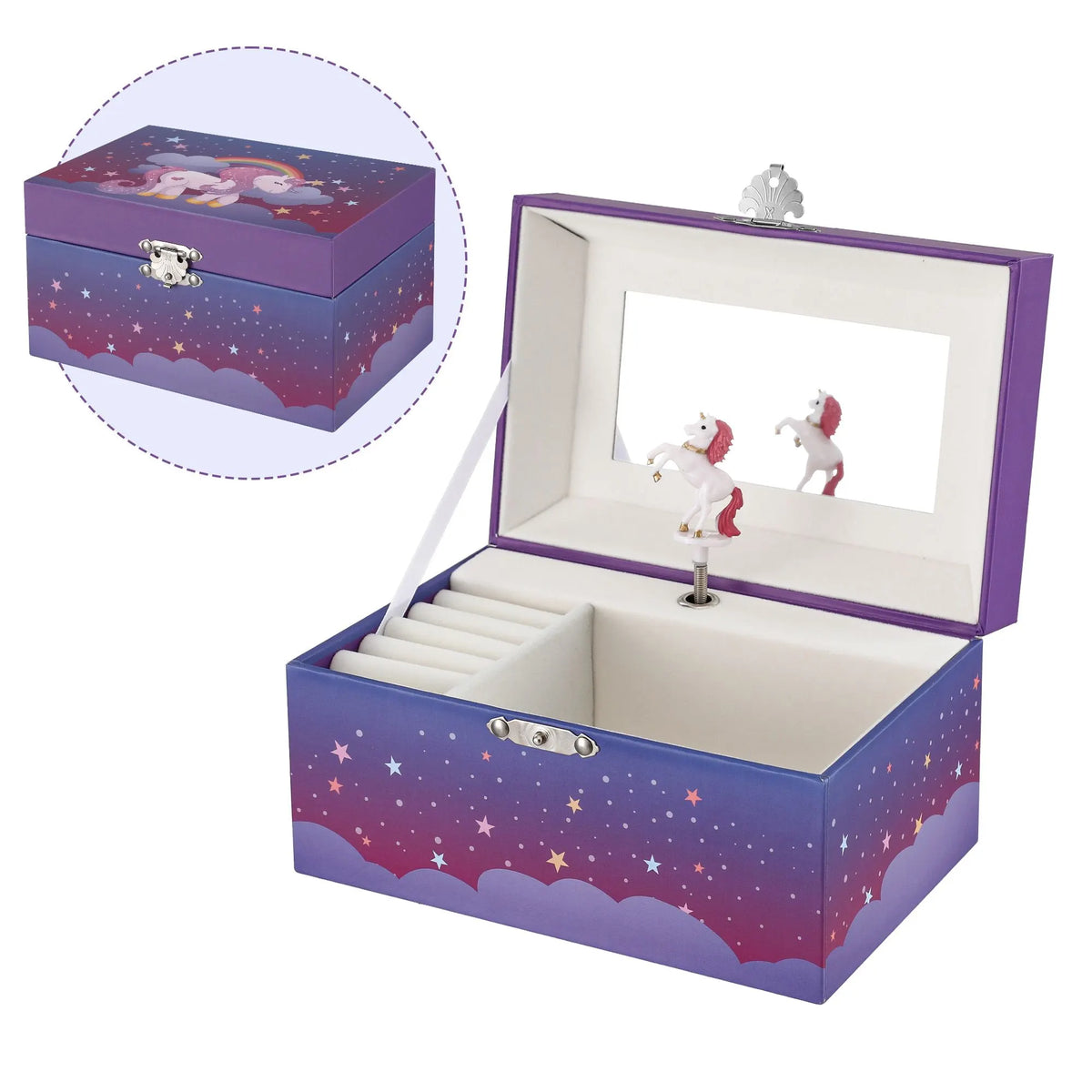 Keezi Kids Jewellery Box Organiser for Girls Kids Music Box Unicorn Purple - Image 2