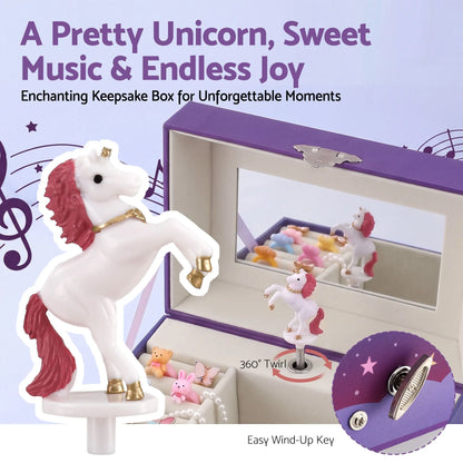 Keezi Kids Jewellery Box Organiser for Girls Kids Music Box Unicorn Purple - Image 6