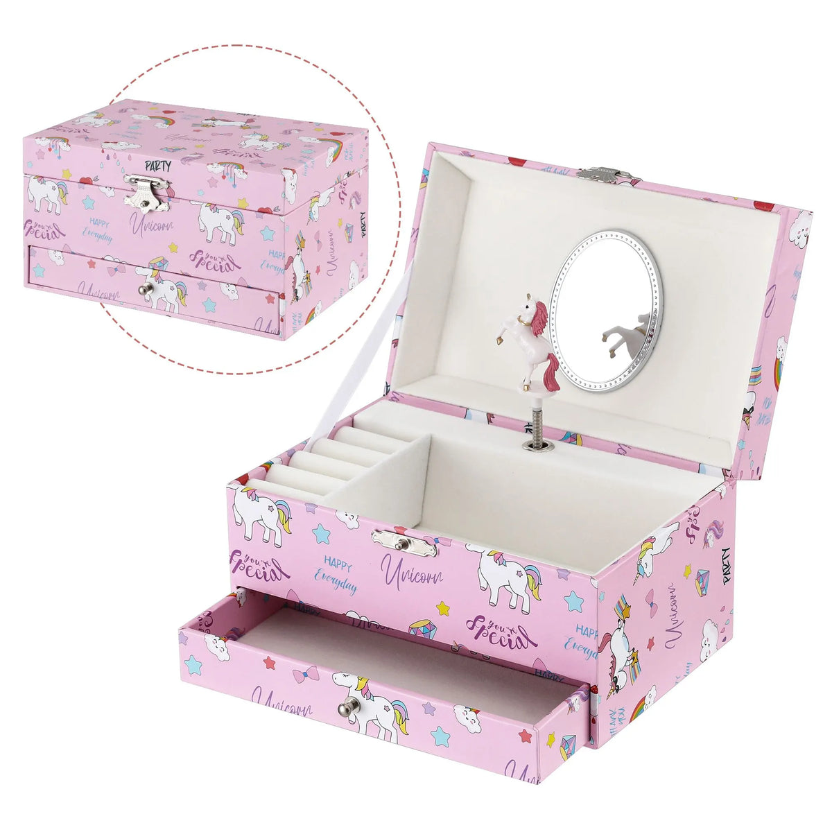 Keezi Kids Jewellery Box Organiser for Girls Kids Music Box with Mirror - Image 2