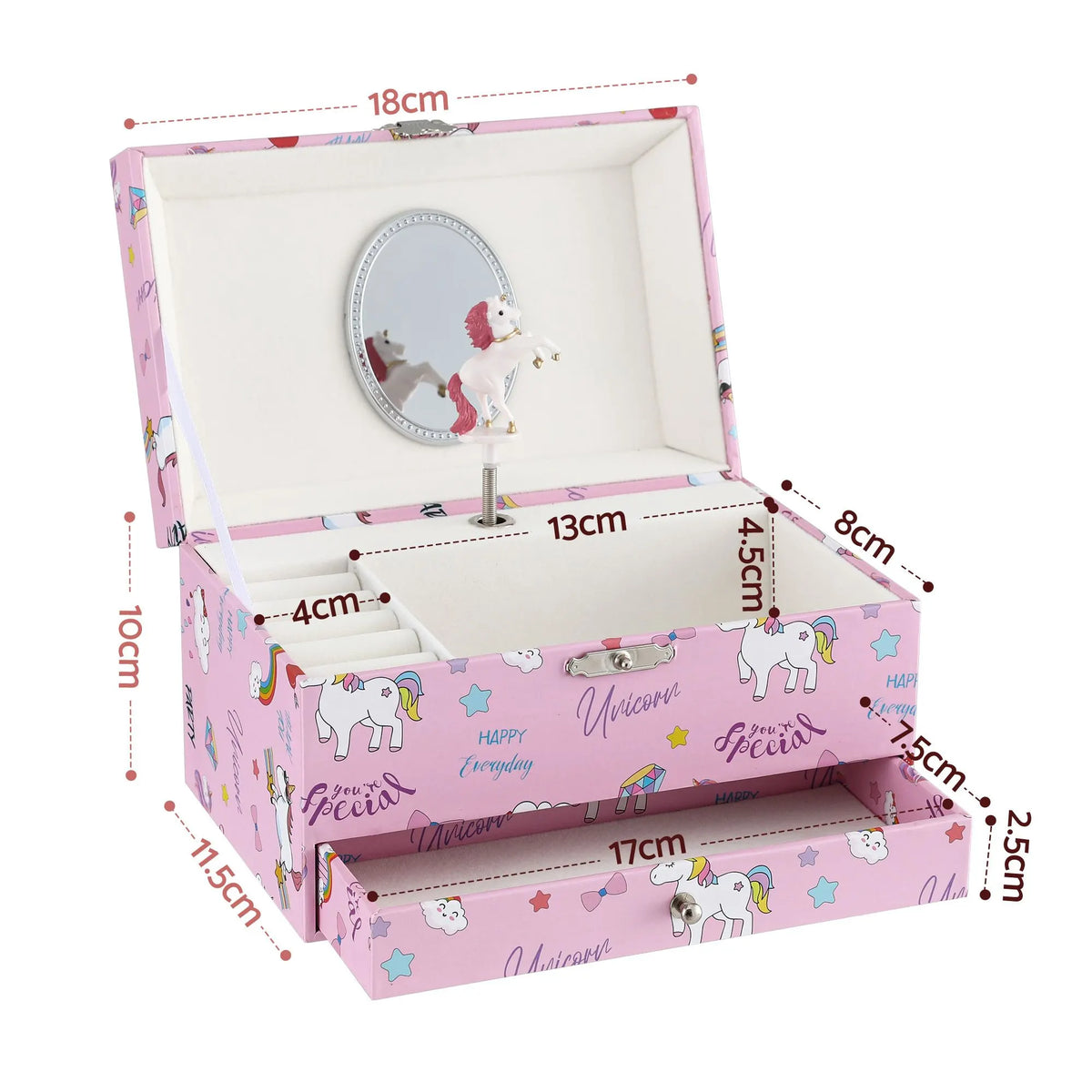 Keezi Kids Jewellery Box Organiser for Girls Kids Music Box with Mirror - Image 3