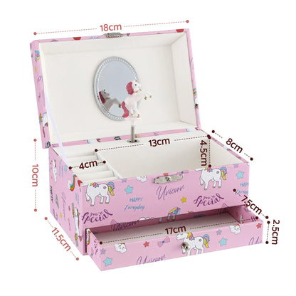 Keezi Kids Jewellery Box Organiser for Girls Kids Music Box with Mirror - Image 3