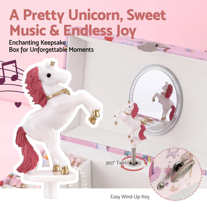 Keezi Kids Jewellery Box Organiser for Girls Kids Music Box with Mirror - Image 6