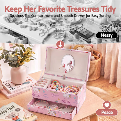 Keezi Kids Jewellery Box Organiser for Girls Kids Music Box with Mirror - Image 7