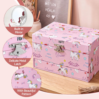 Keezi Kids Jewellery Box Organiser for Girls Kids Music Box with Mirror - Image 8