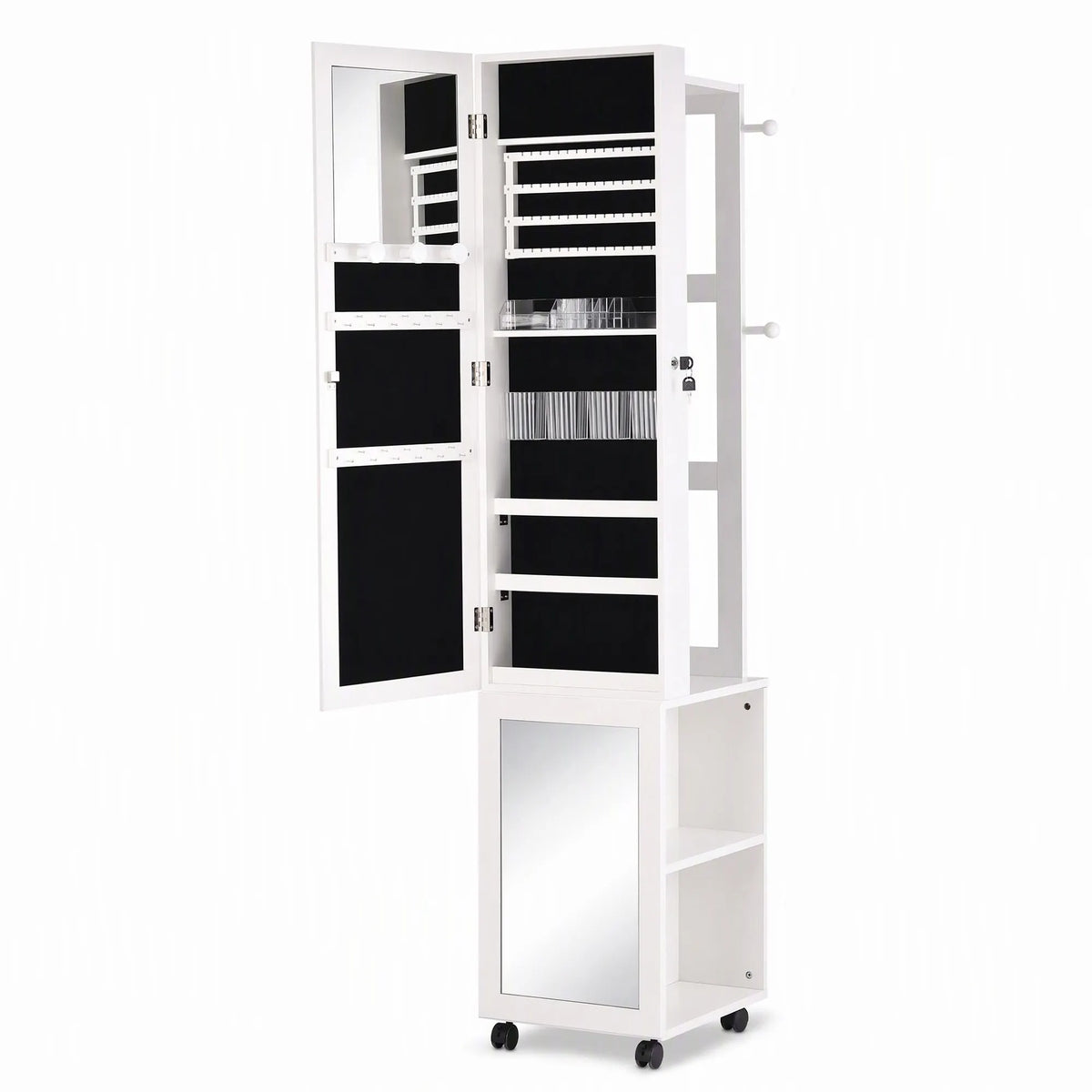 Artiss Lockable Jewellery Cabinet, Mobile Frameless Mirror, White - Image 3