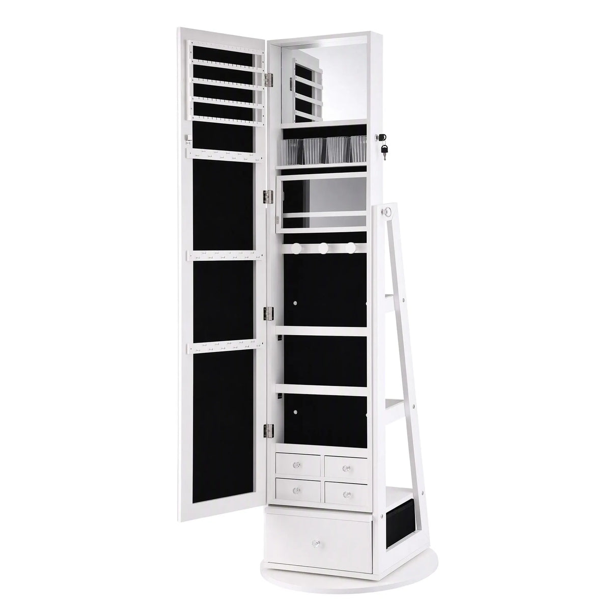 Artiss 360° Rotating Jewelry Cabinet Full Length Mirror, White - Image 3