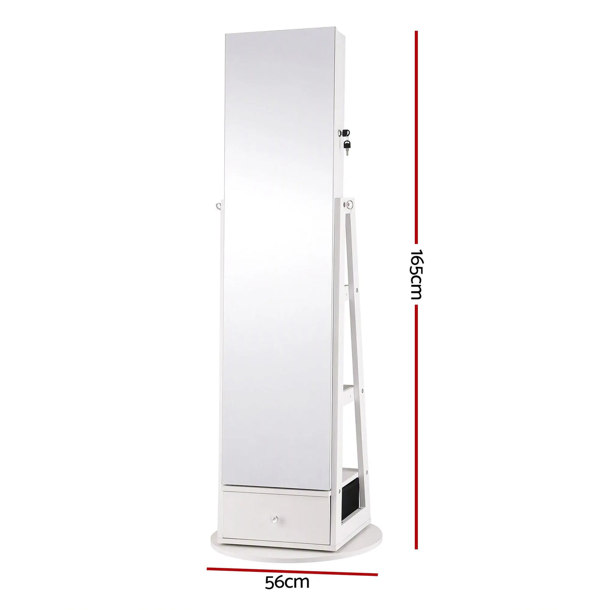 Artiss 360° Rotating Jewelry Cabinet Full Length Mirror, White - Image 4