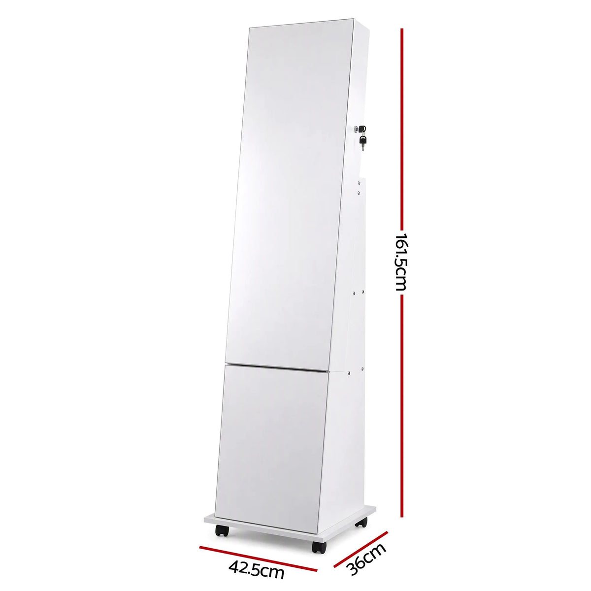 Artiss Jewelry Cabinet Frameless Full Length Mirror with Wheels, White - Image 4