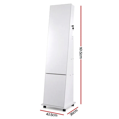 Artiss Jewelry Cabinet Frameless Full Length Mirror with Wheels, White - Image 4