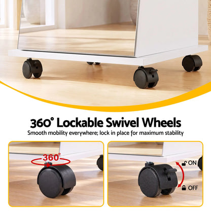 Artiss Jewelry Cabinet Frameless Full Length Mirror with Wheels, White - Image 9