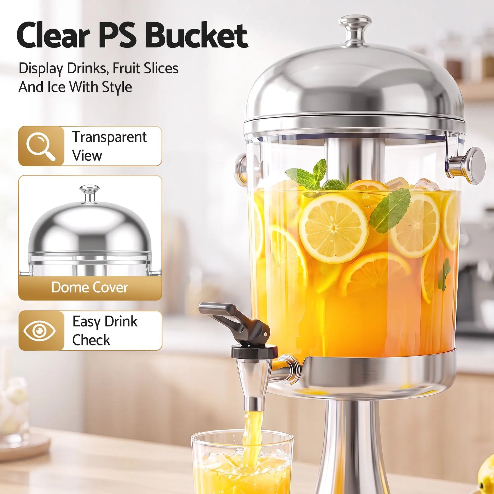 5-Star Chef 8L Beverage Juice Dispenser Tap Ice Tube Single Drip Tray - Image 6