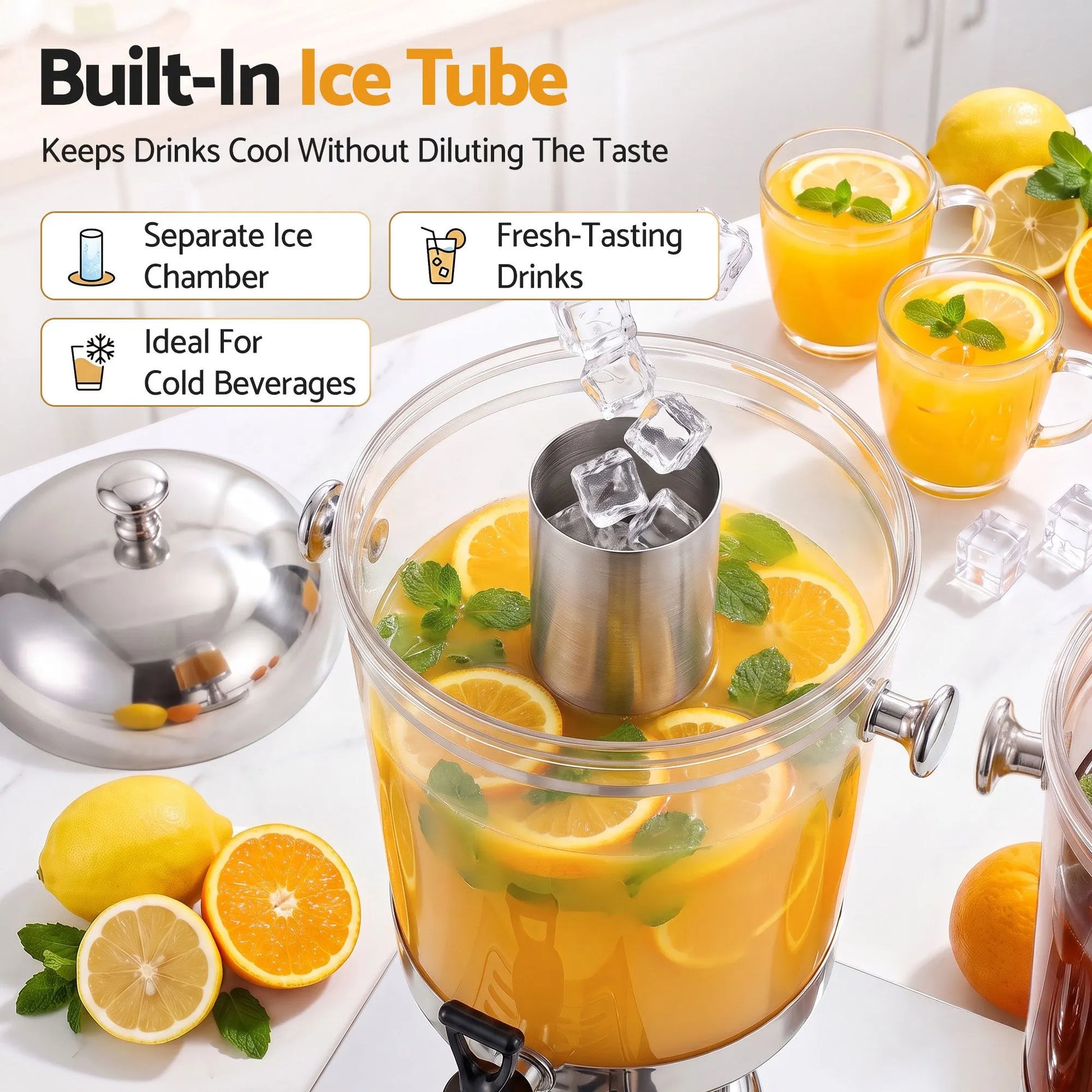 5-Star Chef 16L Dual Tank Juice Dispenser Drink Beverage Server Ice Tubes - Image 5