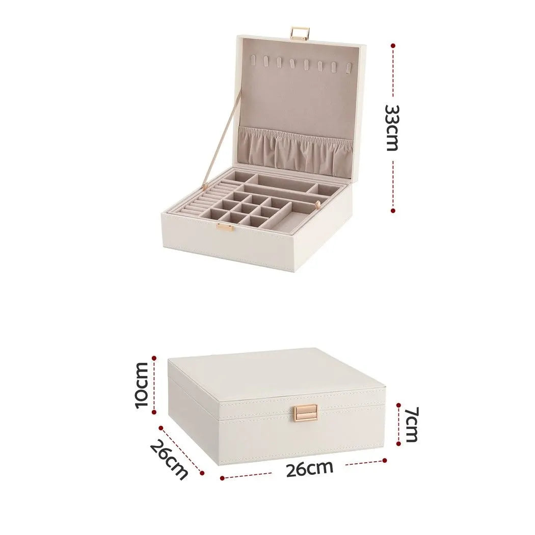 Embellir Jewellery Box 2 Layer Storage Organiser Leather Display White - Image 2