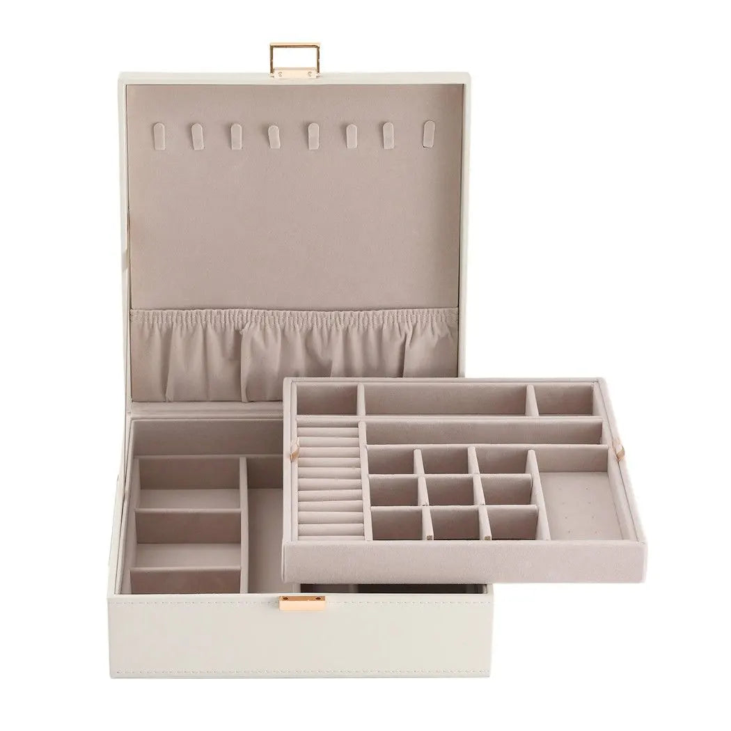 Embellir Jewellery Box 2 Layer Storage Organiser Leather Display White - Image 3