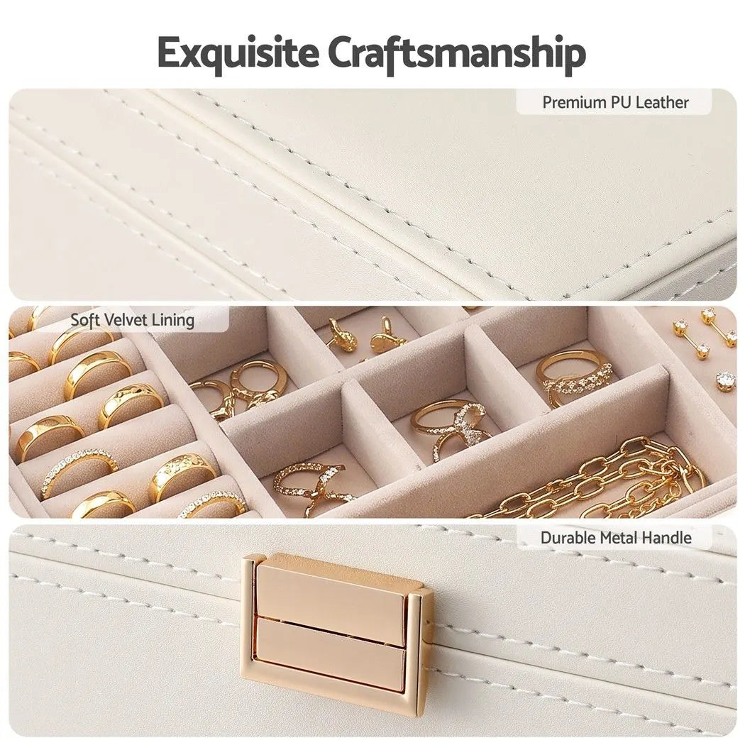 Embellir Jewellery Box 2 Layer Storage Organiser Leather Display White - Image 6