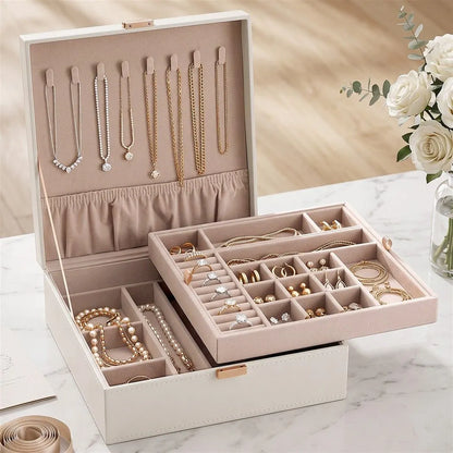 Embellir Jewellery Box 2 Layer Storage Organiser Leather Display White - Image 9