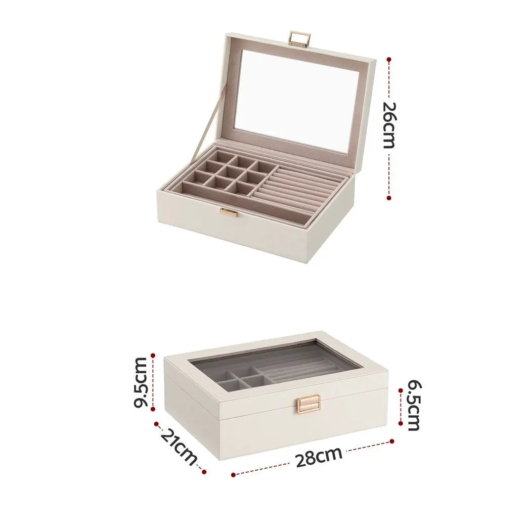 Embellir 2 Layer Jewellery Box Organiser with Clear Lid White - Image 2