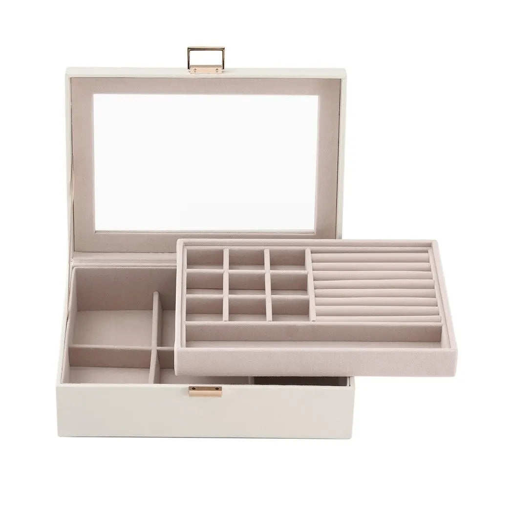 Embellir 2 Layer Jewellery Box Organiser with Clear Lid White - Image 3