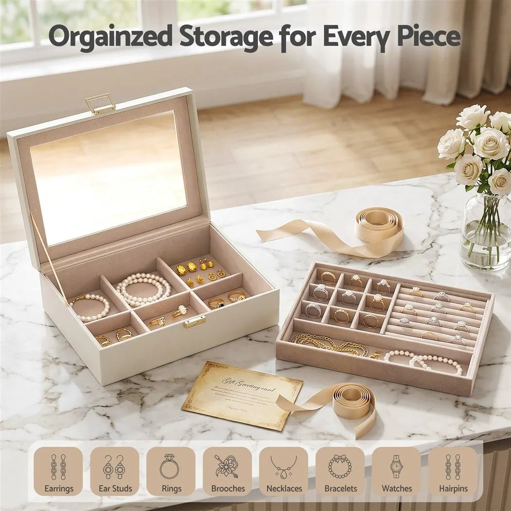 Embellir 2 Layer Jewellery Box Organiser with Clear Lid White - Image 5