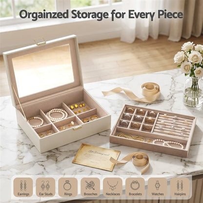Embellir 2 Layer Jewellery Box Organiser with Clear Lid White - Image 5