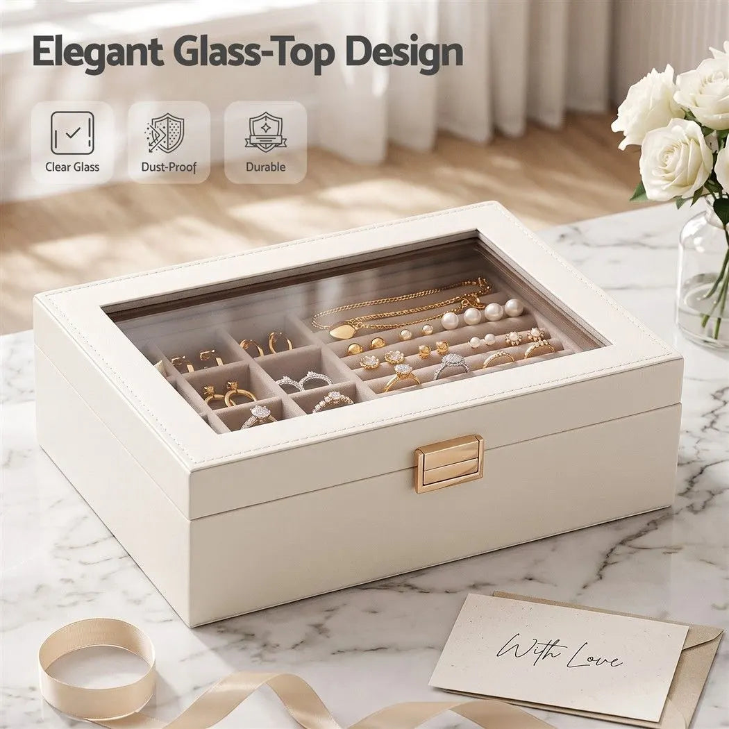 Embellir 2 Layer Jewellery Box Organiser with Clear Lid White - Image 6