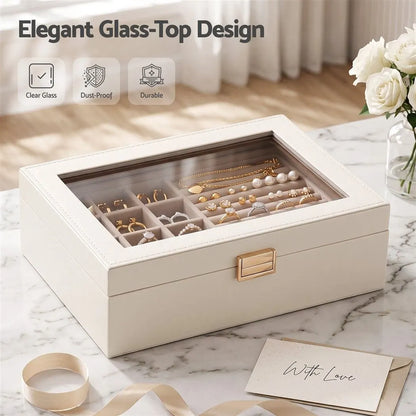 Embellir 2 Layer Jewellery Box Organiser with Clear Lid White - Image 6
