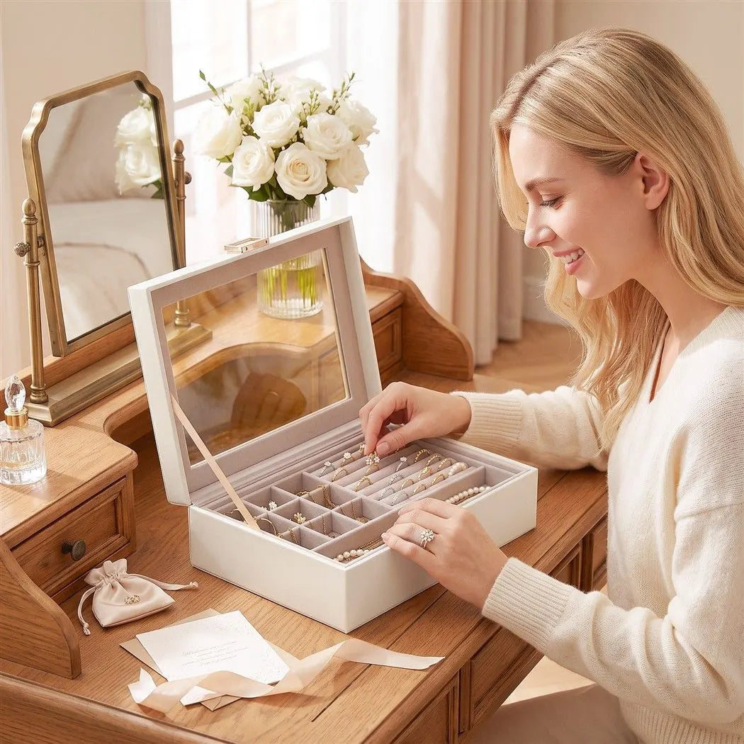 Embellir 2 Layer Jewellery Box Organiser with Clear Lid White - Image 8
