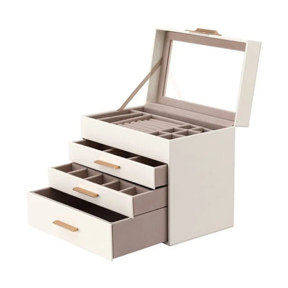 Embellir Jewellery Box 4 Layer Organiser Storage Case Glass Lid Drawers White - Image 3
