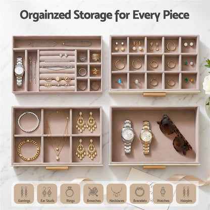 Embellir Jewellery Box 4 Layer Organiser Storage Case Glass Lid Drawers White - Image 5