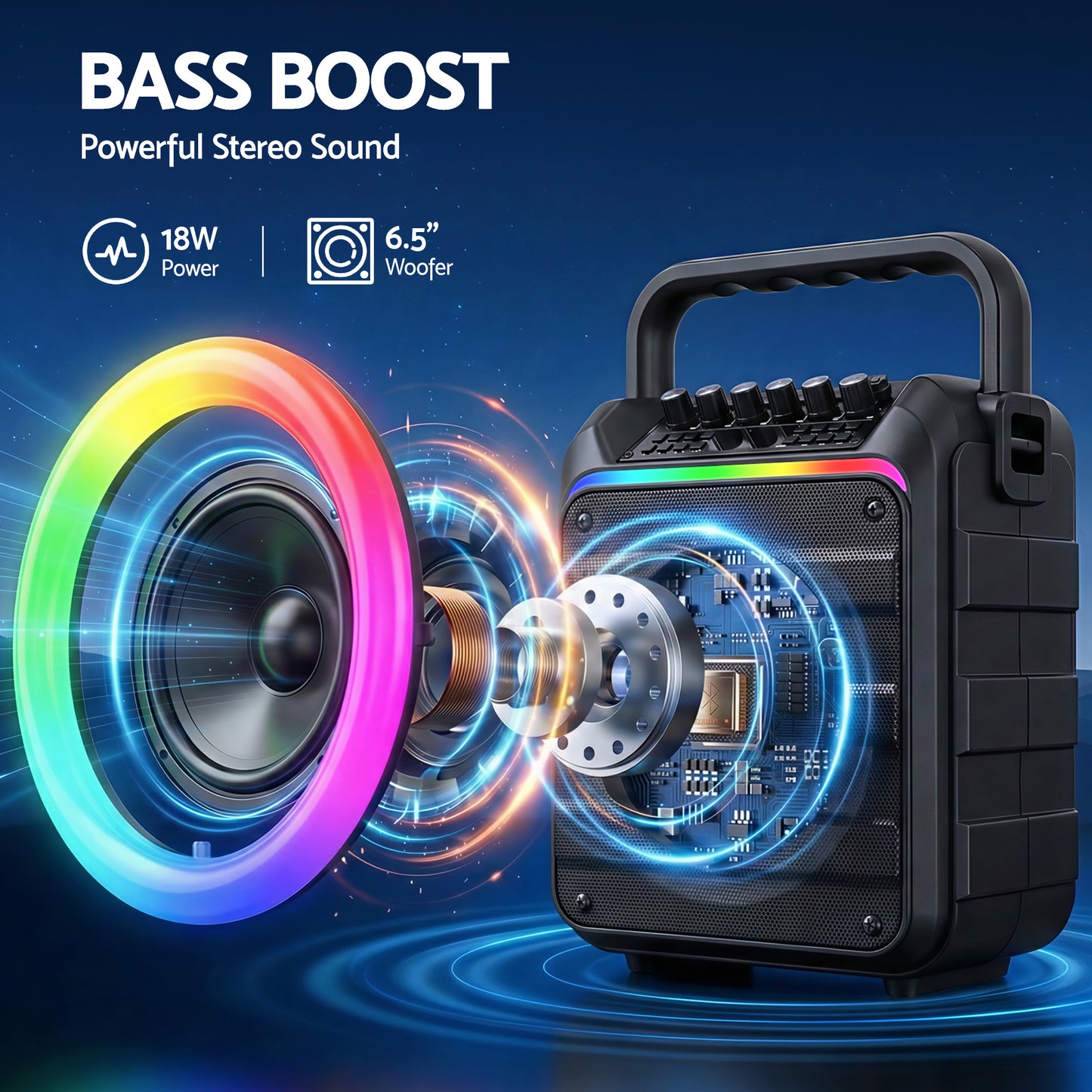 Alpha Portable Karaoke Machine with 2 Wireless Microphones Bluetooth 5.3 - Image 4