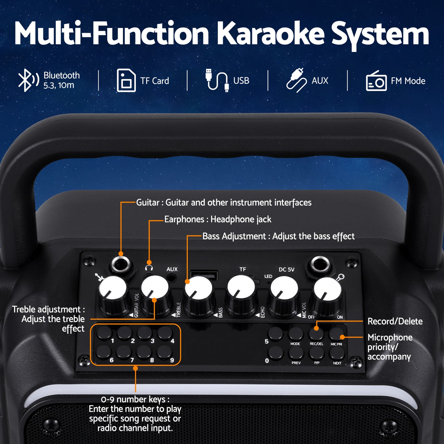 Alpha Portable Karaoke Machine with 2 Wireless Microphones Bluetooth 5.3 - Image 5