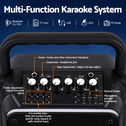 Alpha Portable Karaoke Machine with 2 Wireless Microphones Bluetooth 5.3 - Image 5