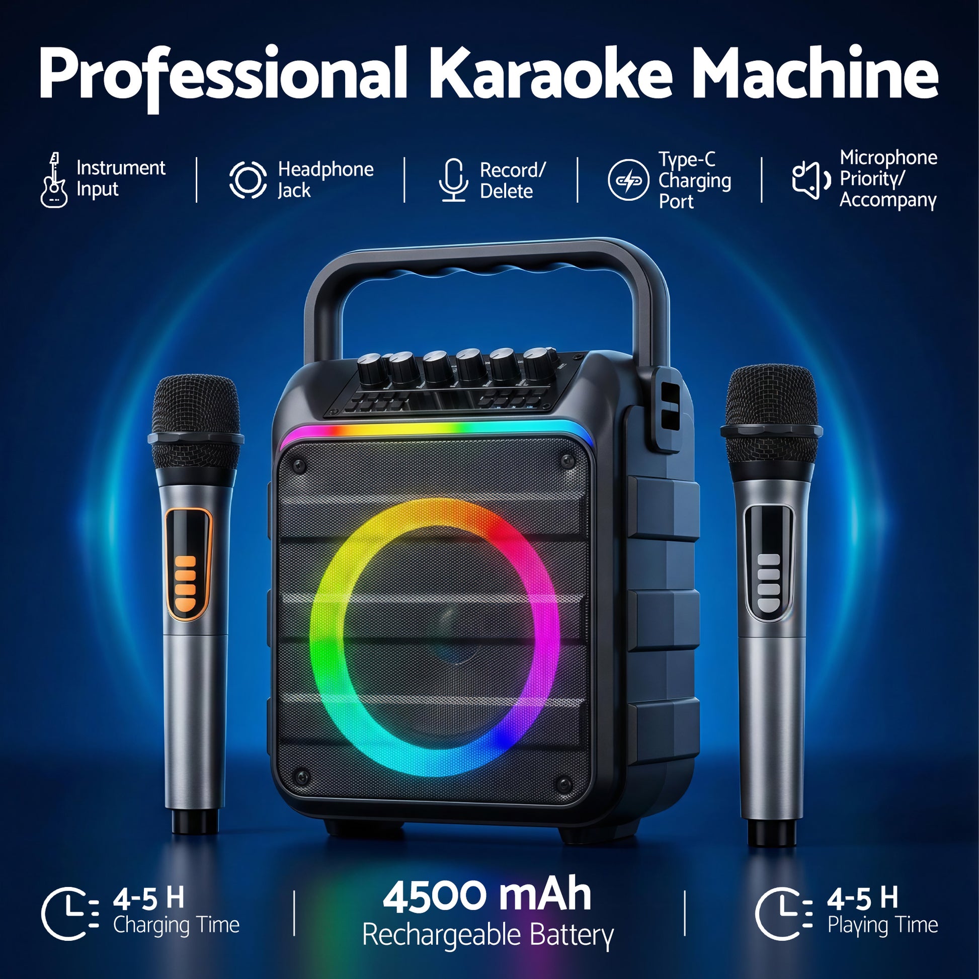 Alpha Portable Karaoke Machine with 2 Wireless Microphones Bluetooth 5.3 - Image 6