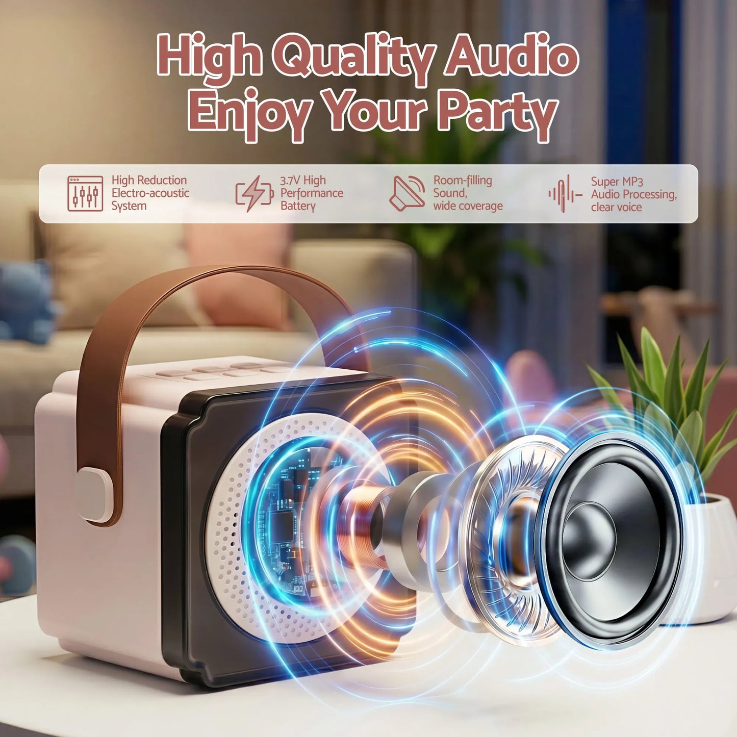 Alpha Mini Portable Karaoke Machine for Adults Kids with 2 Wireless Microphones - Image 4