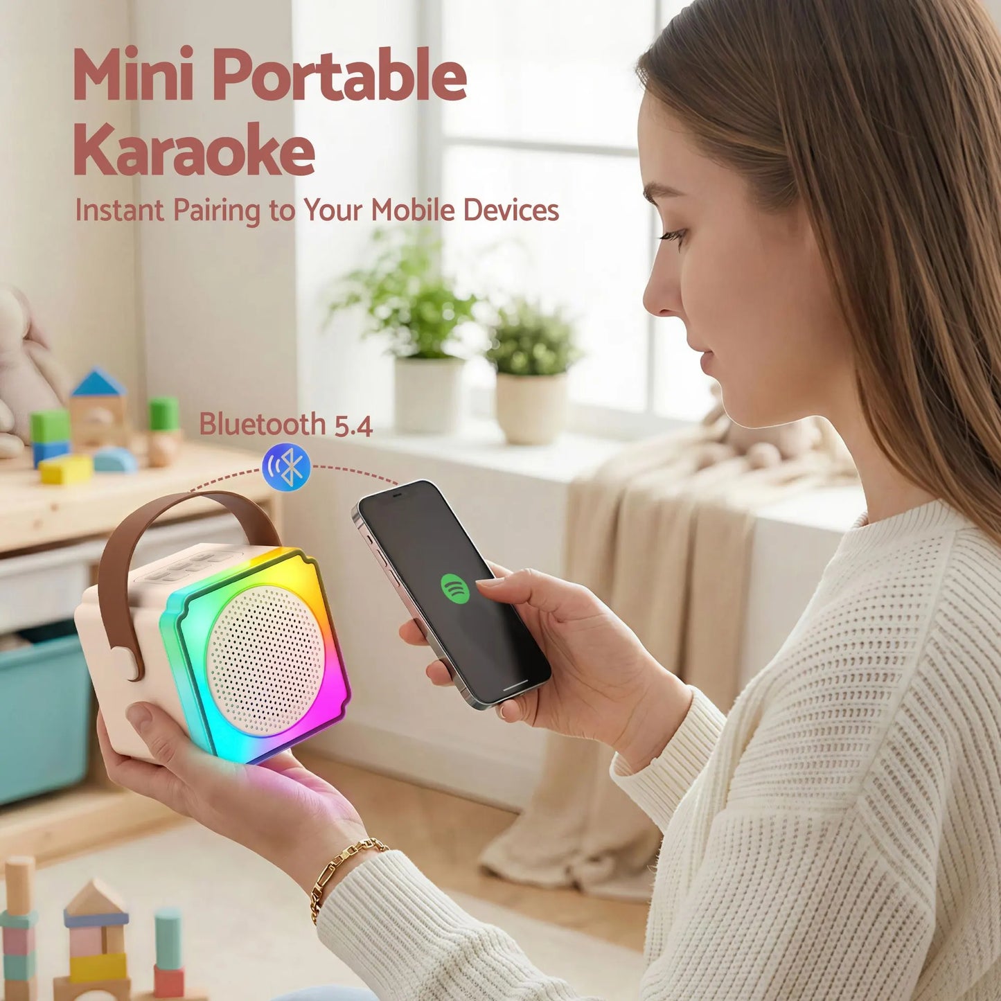 Alpha Mini Portable Karaoke Machine for Adults Kids with 2 Wireless Microphones - Image 6