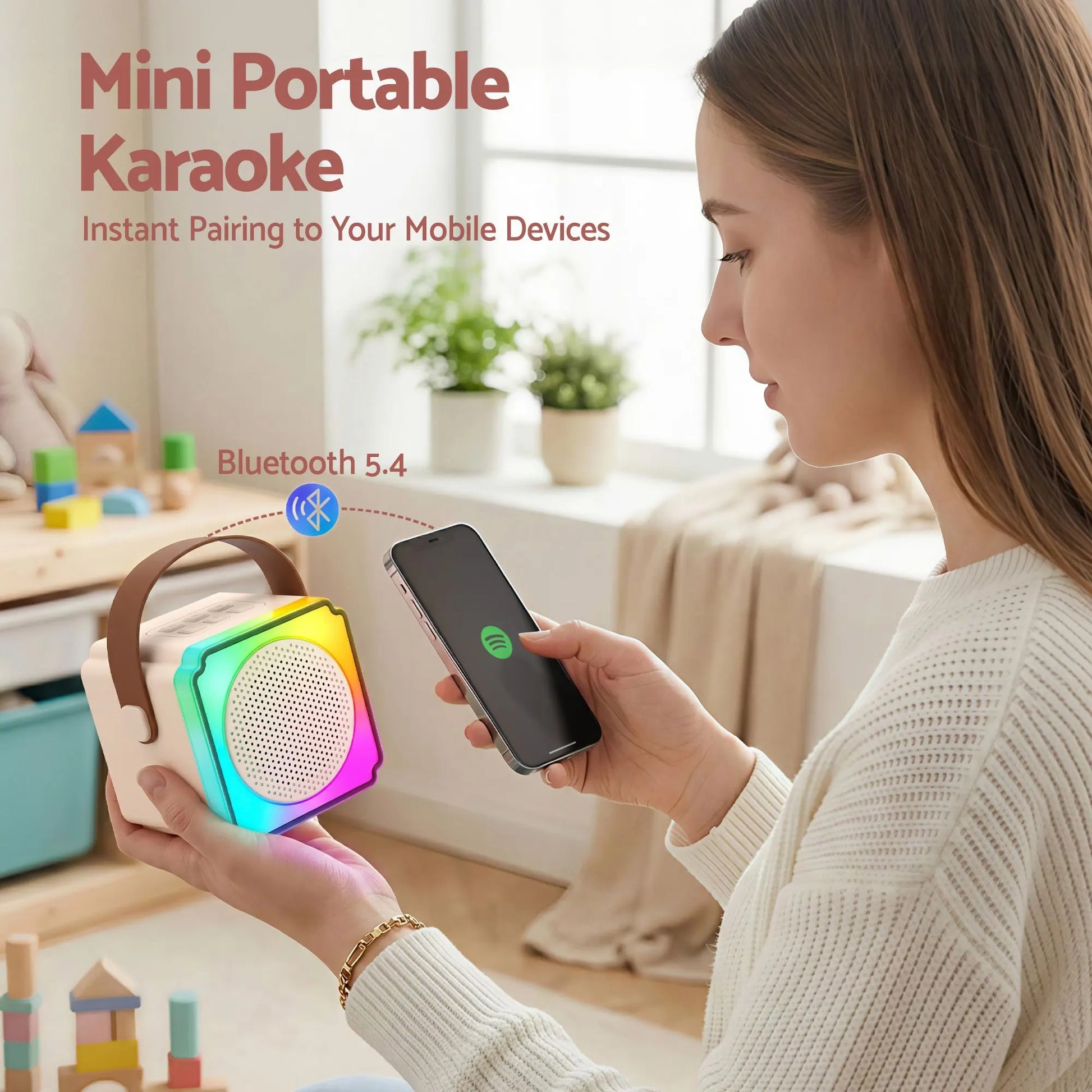 Alpha Mini Portable Karaoke Machine for Adults Kids with 2 Wireless Microphones - Image 6