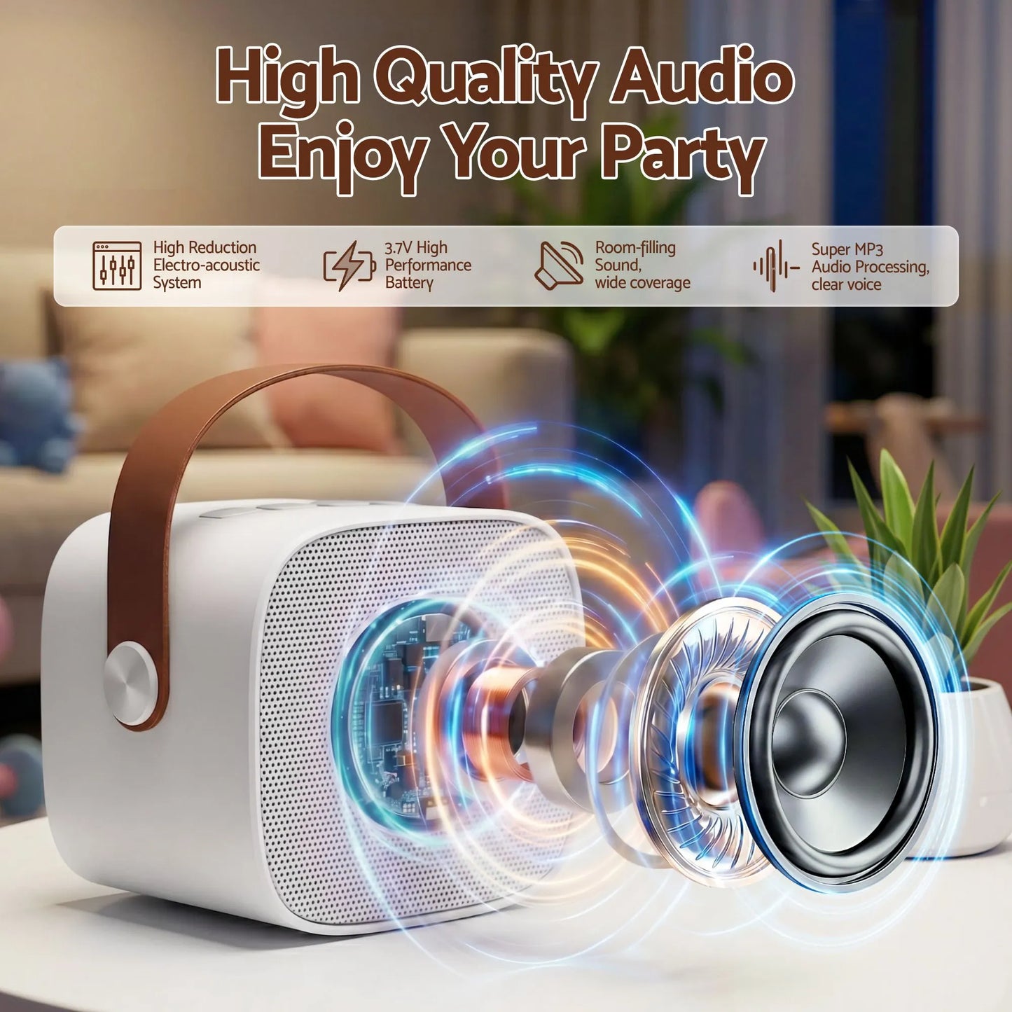 Alpha Mini Portable Karaoke Machine for Adults Kids with 2 Wireless Microphones - Image 4