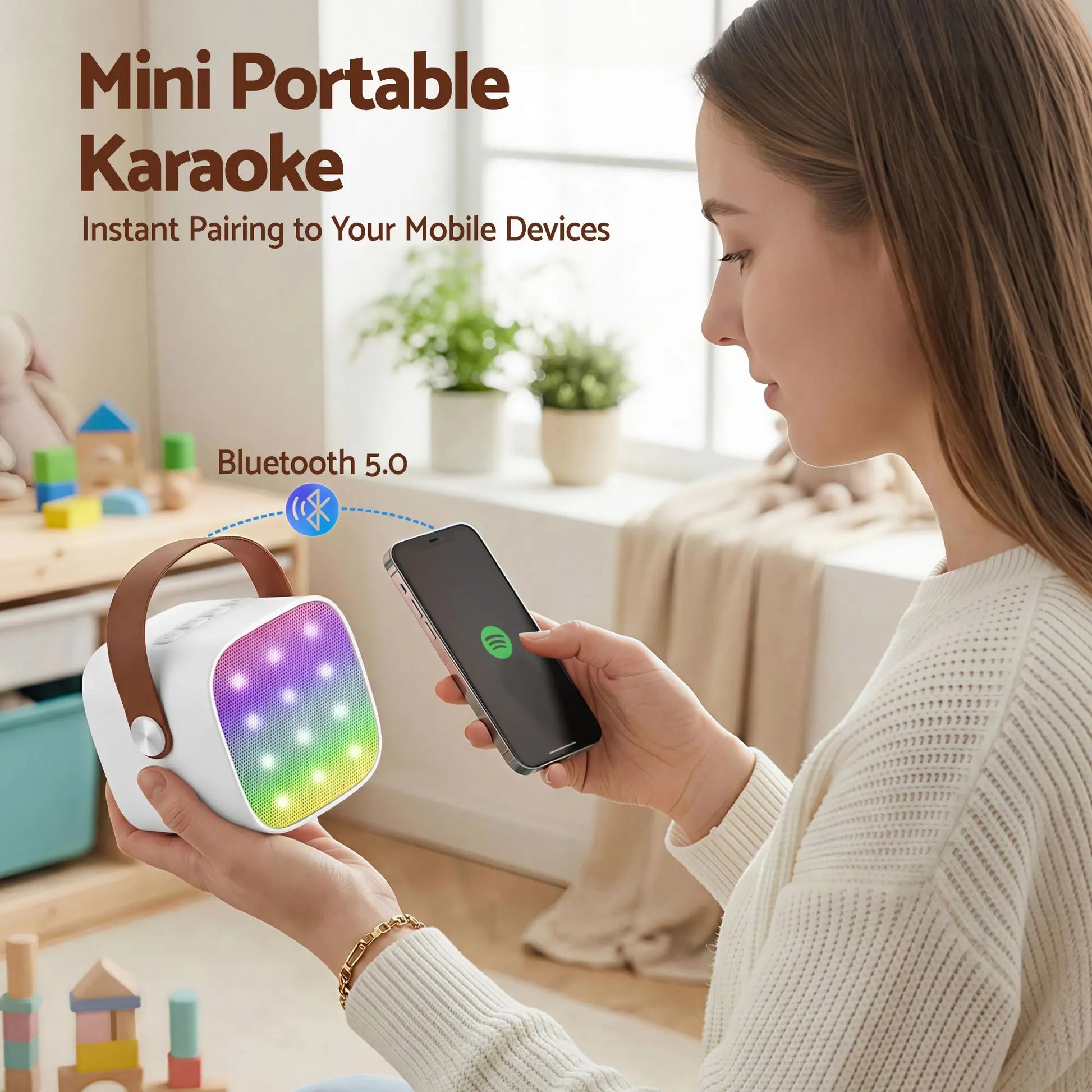 Alpha Mini Portable Karaoke Machine for Adults Kids with 2 Wireless Microphones - Image 6