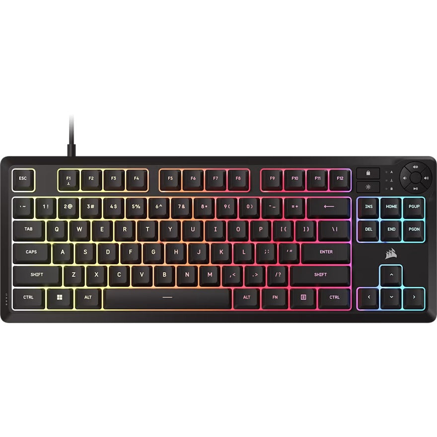 Corsair K55 CORE TKL RGB Gaming Keyboard, 1000Hz, 12KRO, rubber-dome switched, USB 2.0 wired, ded...