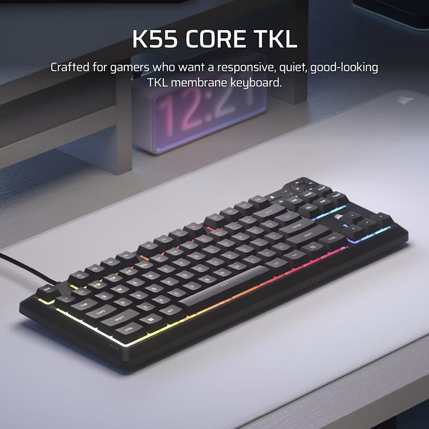 Corsair K55 CORE TKL RGB Gaming Keyboard, 1000Hz, 12KRO, rubber-dome switched, USB 2.0 wired, ded... - Image 3