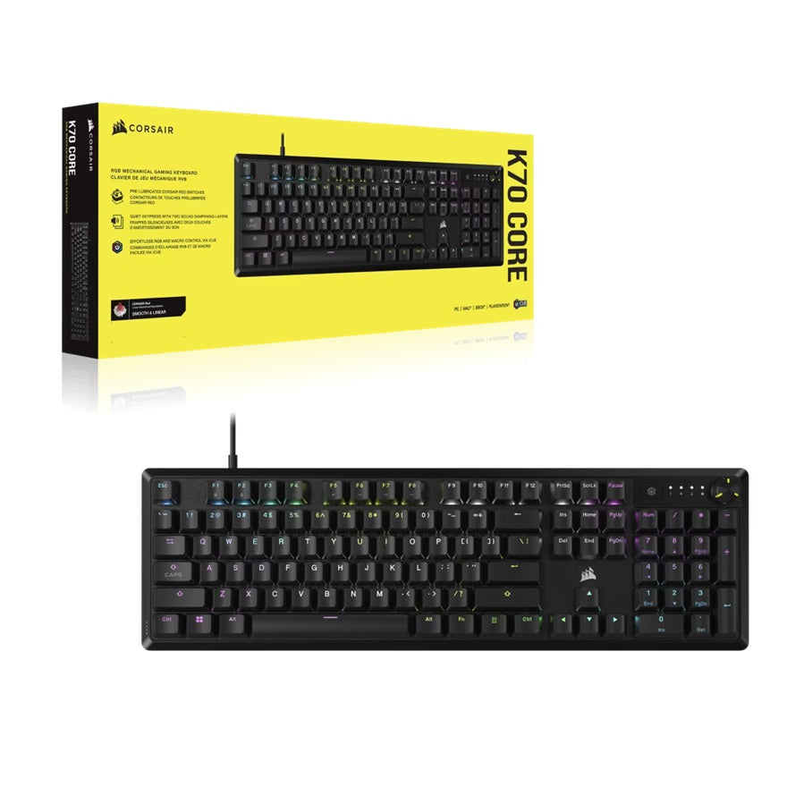 Corsair K70 CORE RGB Mechanical Gaming Keyboard- Black, Full-size, MLX Red switches, NKRO, 1,000H...