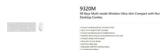 RAPOO 9320M Bluetooth 4.0, 5.0 + 2.4G  Wireless Multi-mode Keyboard Mouse Combo, Aluminum Base, 2...