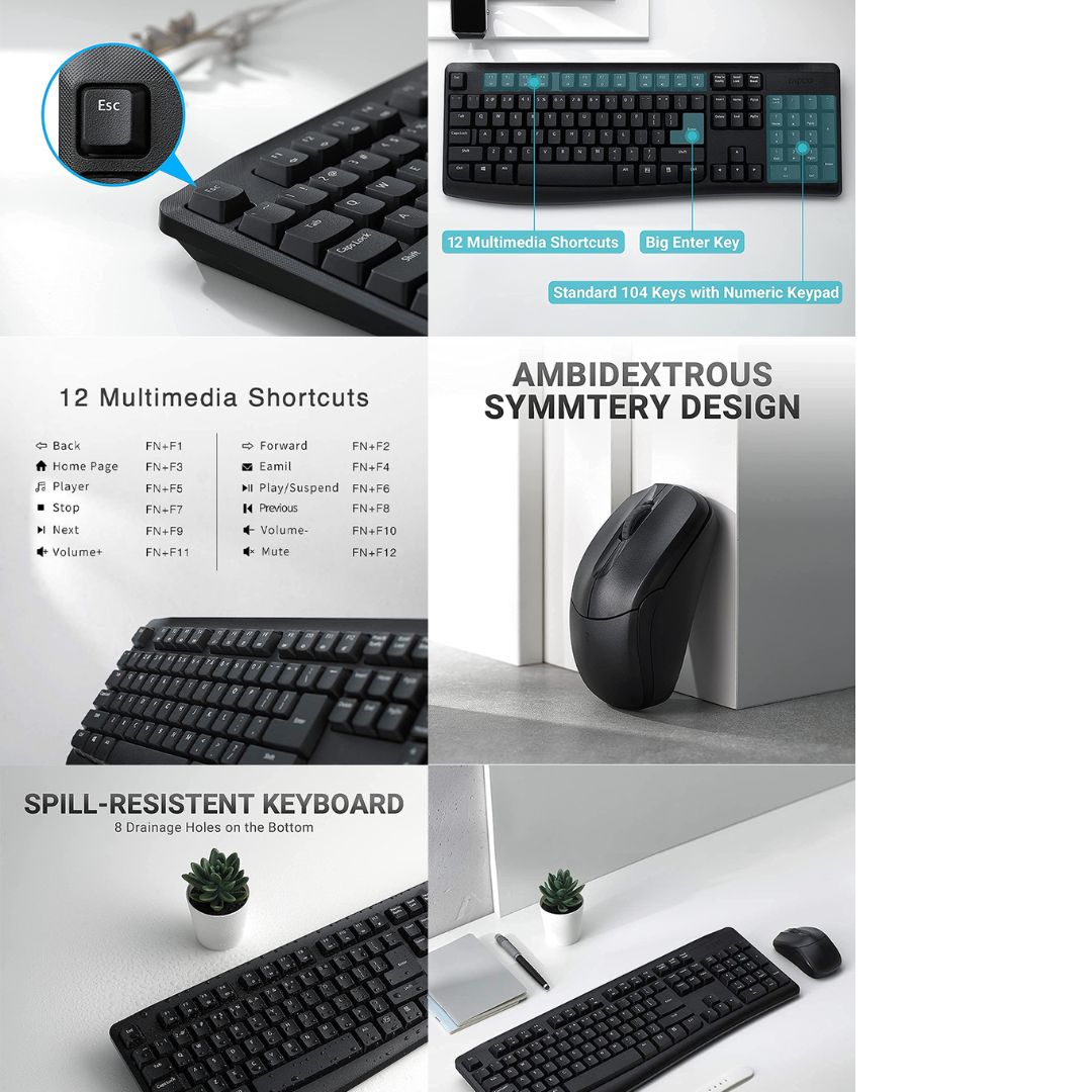 RAPOO X1800Pro Wireless Mouse  Keyboard Combo - 2.4G, 10M Range, Optical, Long Battery, Spill-Res... - Image 2