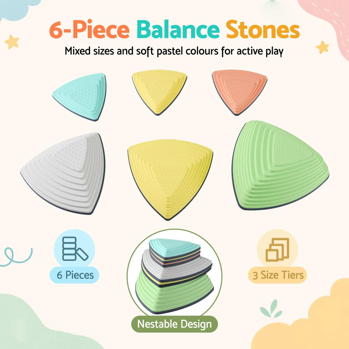 Keezi Kids Stepping Stones 6PCS Balance Stones Indoor Outdoor Toy - Image 4