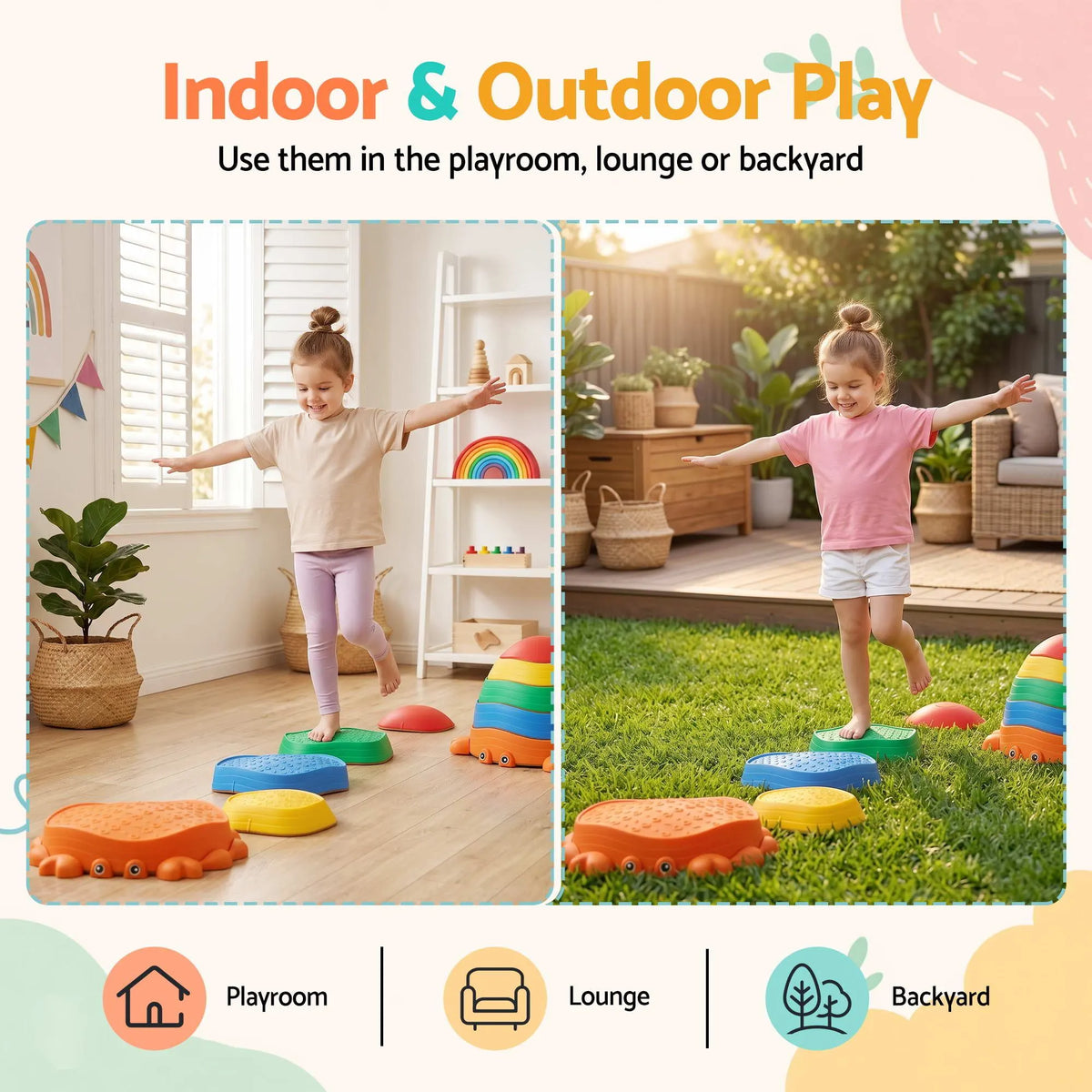 Keezi Kids Stepping Stones Balance Stone Set Crab Indoor Outdoor 5PCS - Image 7