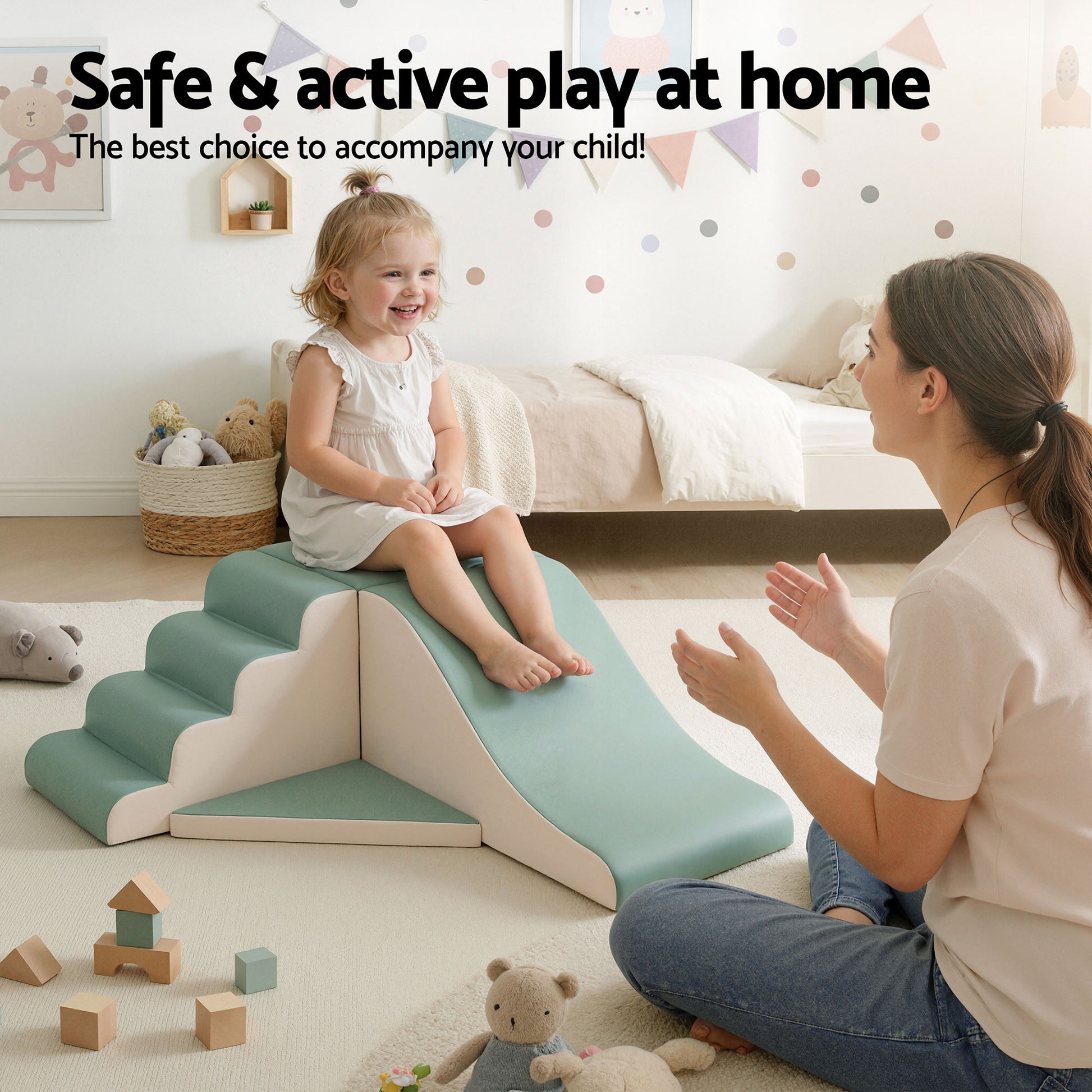 Keezi Kids Climbing Blocks 4-Piece Foam Toddler Playset Soft Indoor Climbing Toy Rocker - Image 4