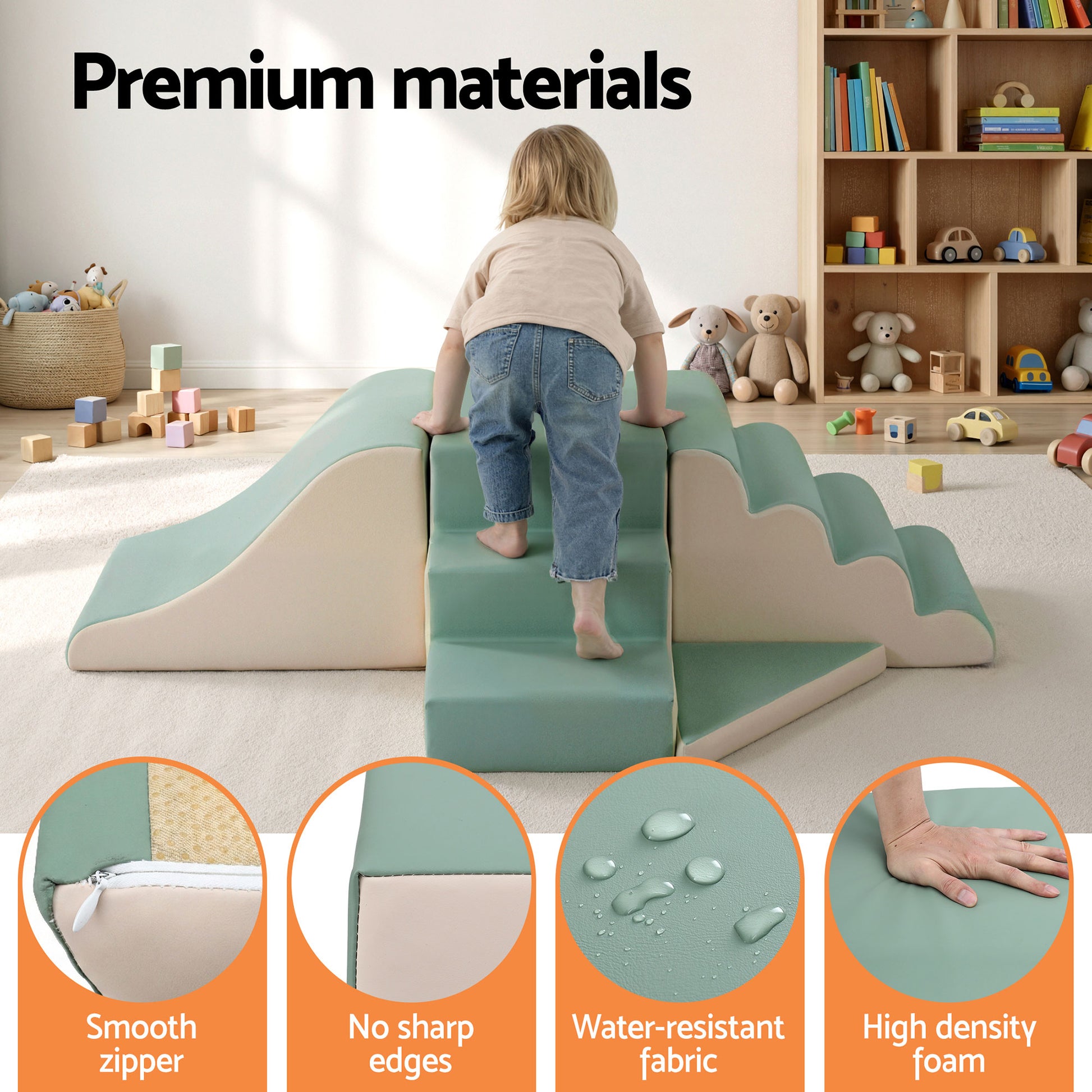 Keezi Kids Climbing Blocks 4-Piece Foam Toddler Playset Soft Indoor Climbing Toy Rocker - Image 6