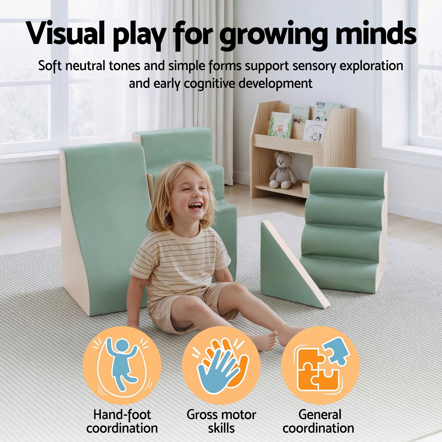 Keezi Kids Climbing Blocks 4-Piece Foam Toddler Playset Soft Indoor Climbing Toy Rocker - Image 8